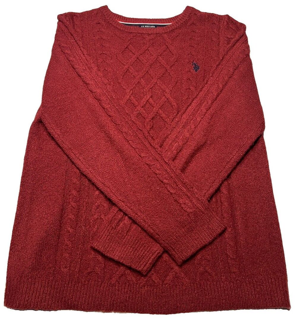 U.S. Polo Assn. men’s Large Red Cable-Knit Crew Pullover Sweater Long Sleeve